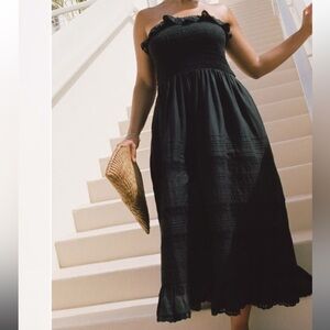 NWOT Abercrombie strapless black lace trim maxi linen dress